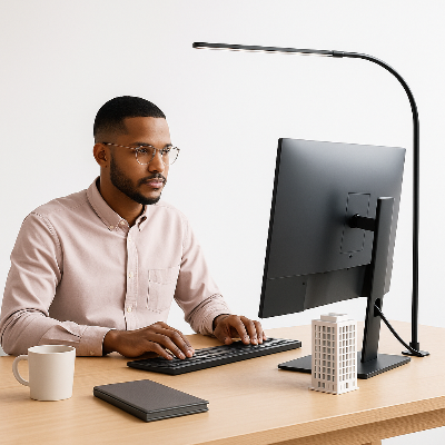 lampes de bureau architecte travaille sur son ordinateur Lumi