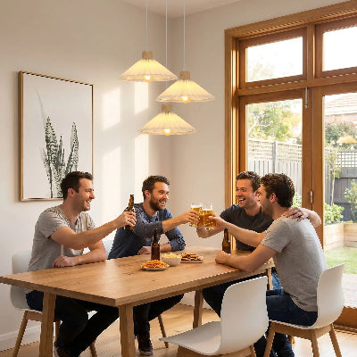 plafonnier cuisine Triolumi quatre hommes buvant une bière