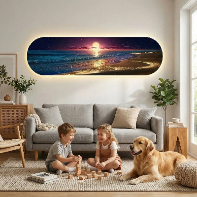 applique murale Plage enfants jouant dans salon sur tapis avec un chien couché près eux