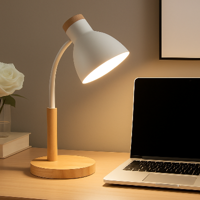 lampe de bureau bois ordinateur éclairé par lampe norlumi