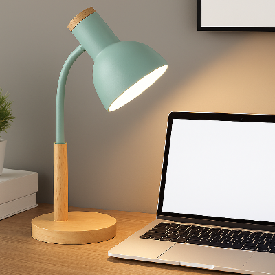 lampe de bureau design couleur vert d'eau éclaire ordinateur