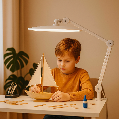 lampe de bureau enfant construisant maquette bateau à voile en bois
