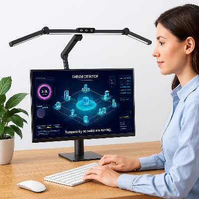lampe de bureau femme travaille ordinateur lumière orientée ordinateur asylumi