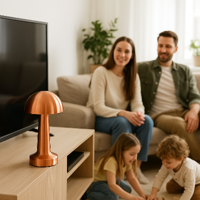 lampe de table famille dans salon lampe Bolet près télévision