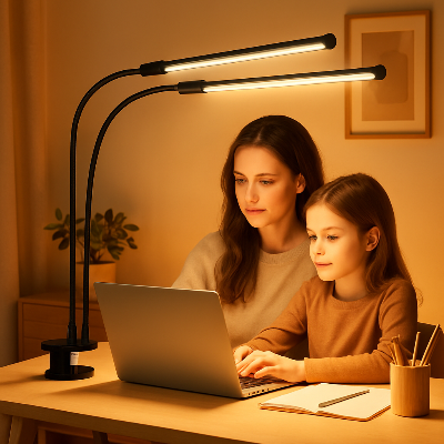 lampes de bureau classumi femme et fillette ensemble devant ordinateur