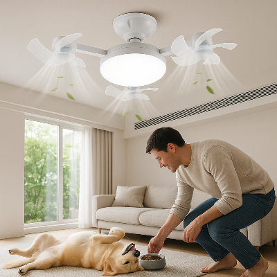 plafonnier ventilateur chien et maitre profite de la fraicheur produit