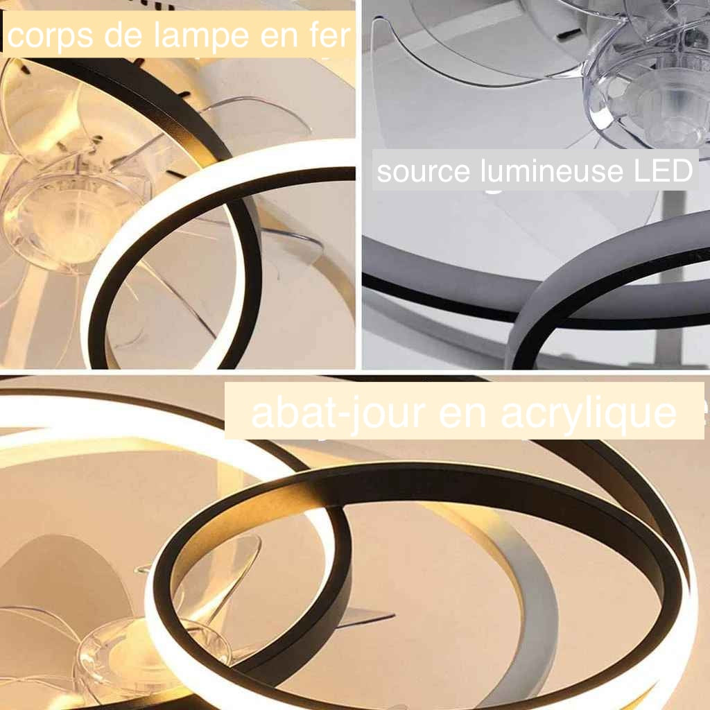 plafonnier ventilateur corps en fer source led abatjour acrylique