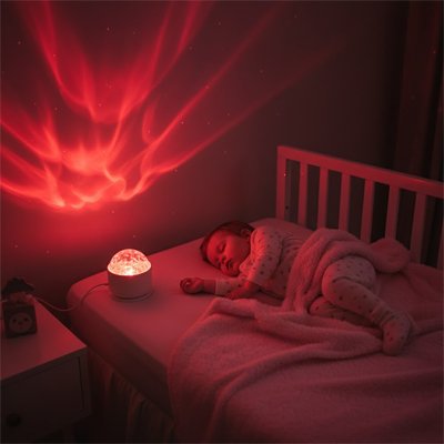 Veilleuse bébé aurore rouge enfant dormant paisiblement