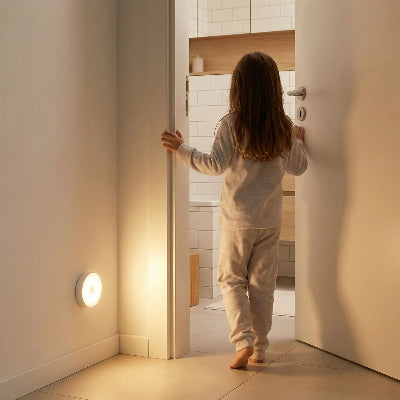 veilleuse de nuit sécurinuit éclaire une fille qui va aux toilettes