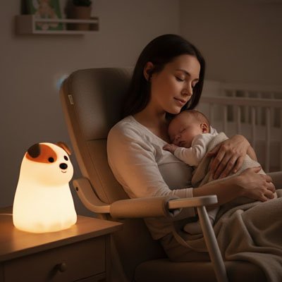 Veilleuse songe nocture bébé dans les bras de sa mère